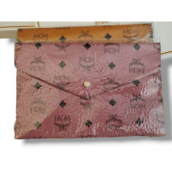 MCM Pink Or Congac Visetos Envelope Clutch Handbag, Size 8½"x5½" - Picture 10 of 13